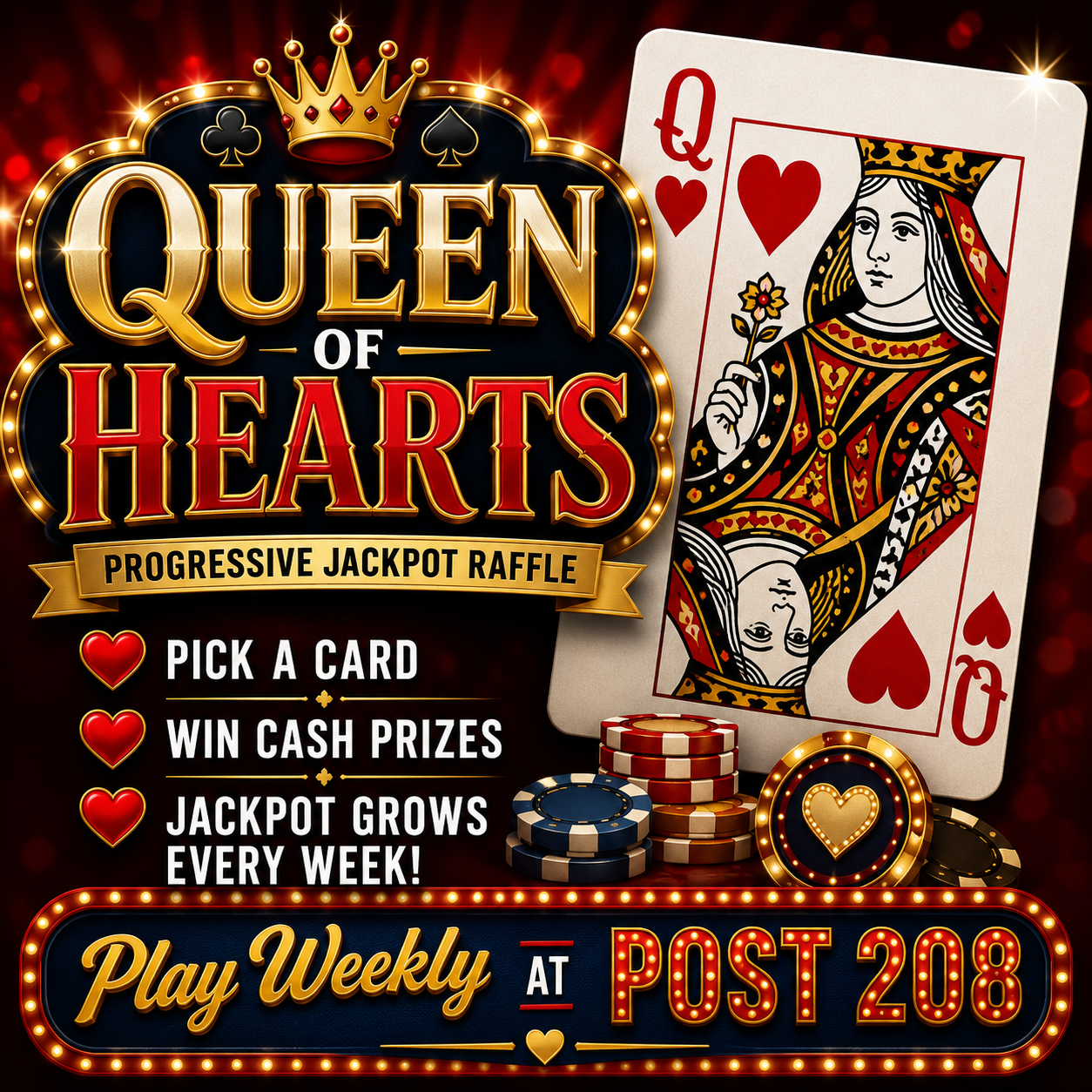 Queen of Hearts Progressive Jackpot Raffle