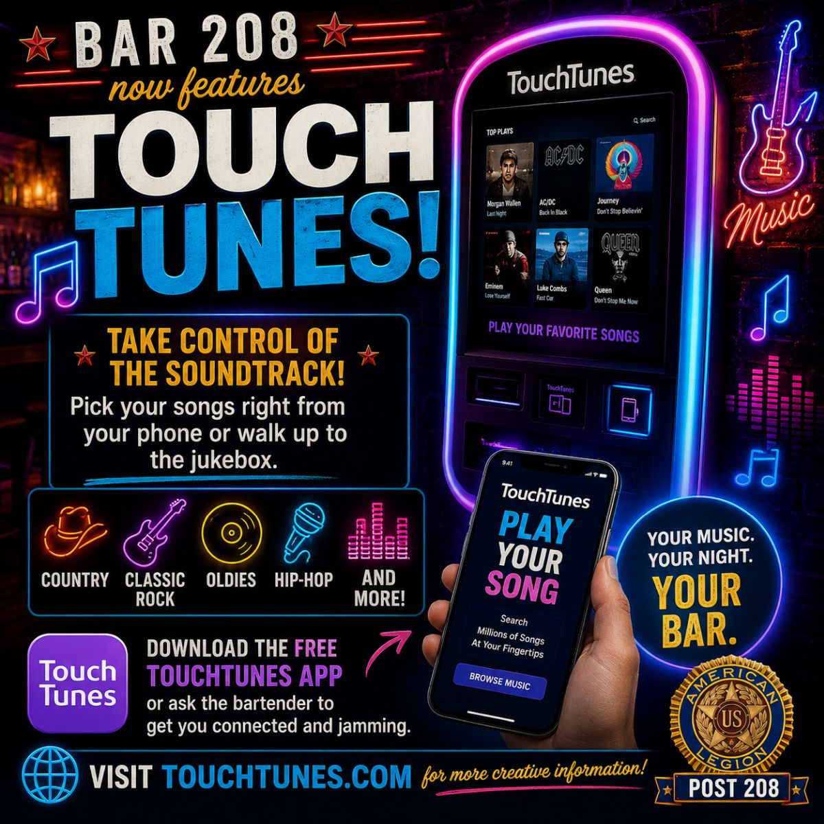 Bar 208 now features TouchTunes — Your Music, Your Night, Your Bar